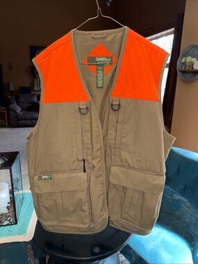 Gander Mountain Khaki Shell Vest with Orange Accents